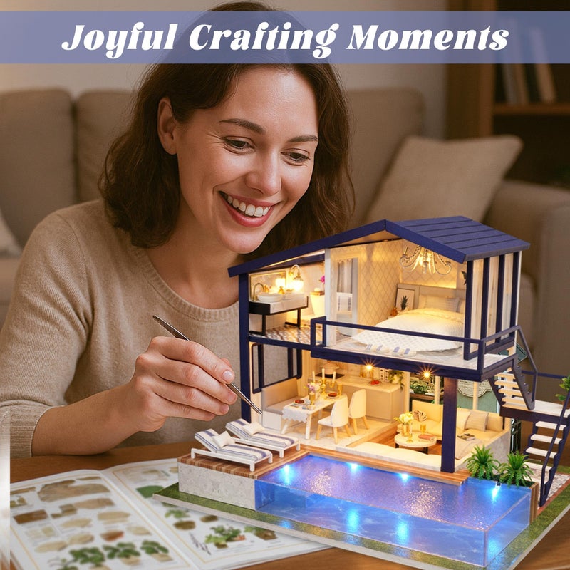 Flever مجموعة منزل دمى فليفر المصغرة افعلها بنفسك مع أثاث لهدية فنية رومانسية (شقة الوقت المثالي) - Image 4